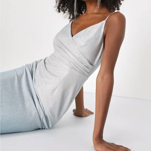 Dazzling Brilliance Silver & Blue Ombre Lurex Maxi Dress Small NWT Formal - Picture 2 of 6